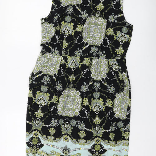 Dorothy Perkins Womens Multicoloured Geometric Polyester Sheath Size 14 Round Neck Zip