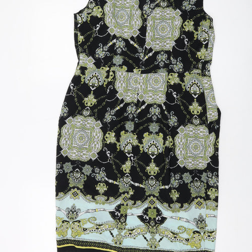 Dorothy Perkins Womens Multicoloured Geometric Polyester Sheath Size 14 Round Neck Zip