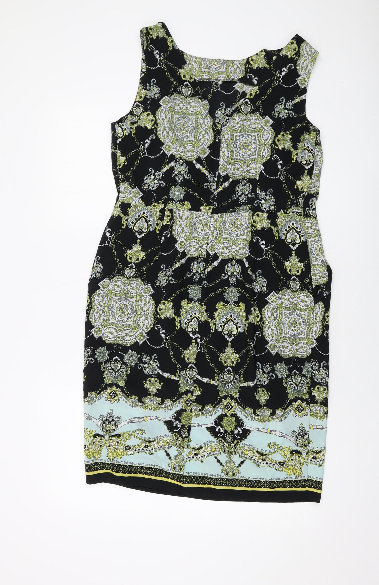 Dorothy Perkins Womens Multicoloured Geometric Polyester Sheath Size 14 Round Neck Zip