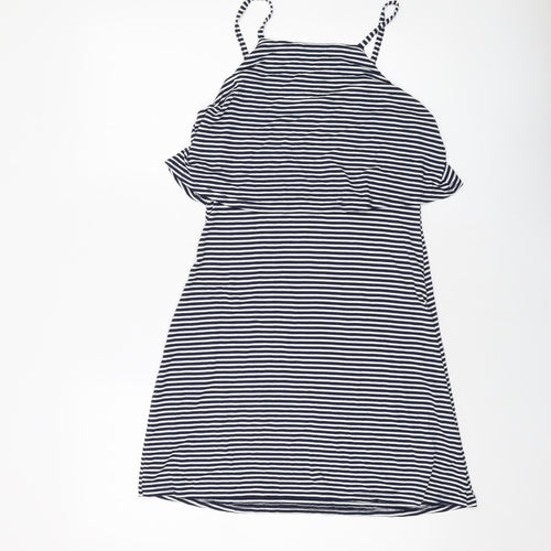 Miss Selfridge Womens Blue Striped Viscose A-Line Size 10 Square Neck Pullover