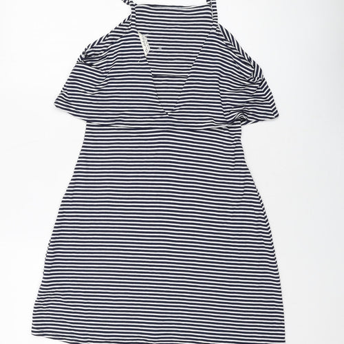 Miss Selfridge Womens Blue Striped Viscose A-Line Size 10 Square Neck Pullover