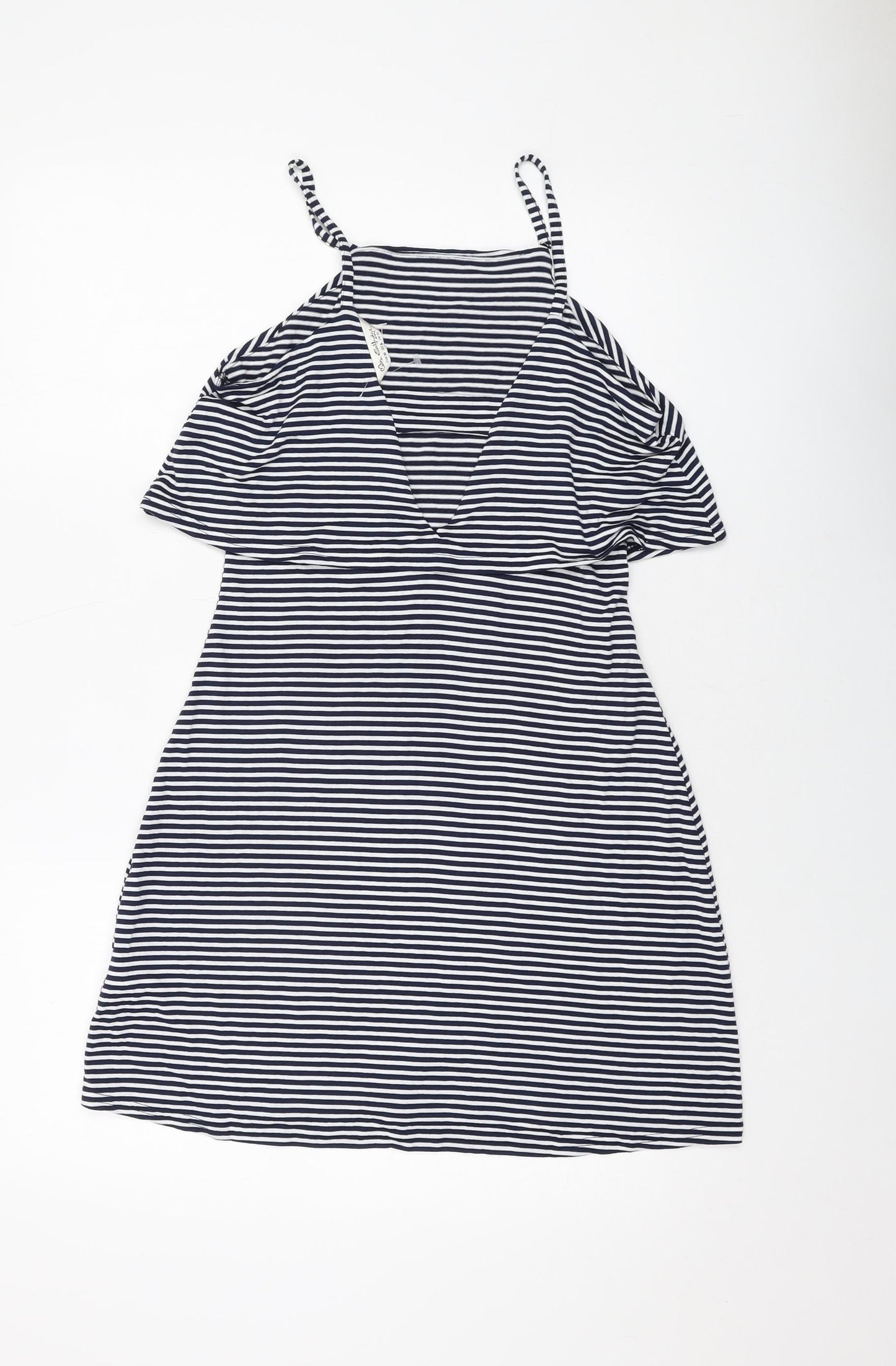 Miss Selfridge Womens Blue Striped Viscose A-Line Size 10 Square Neck Pullover