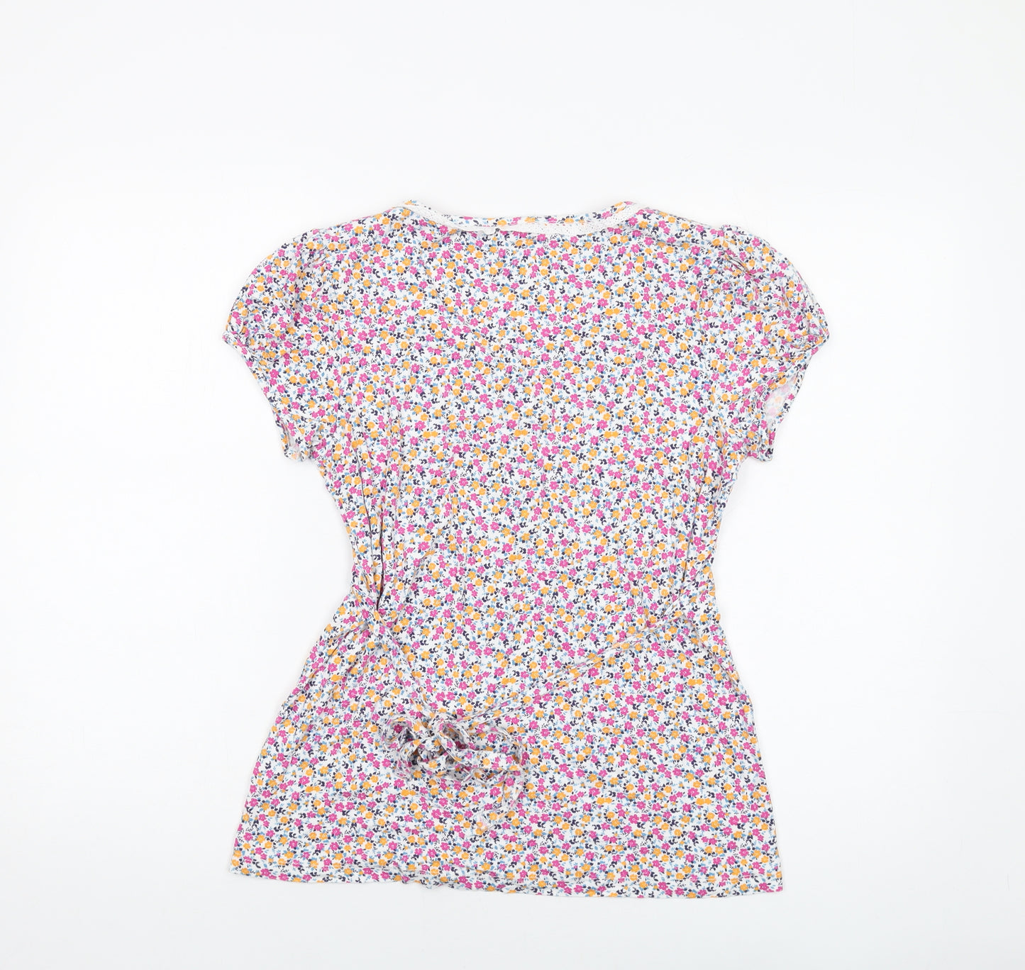 M&Co Womens Multicoloured Floral Viscose Basic T-Shirt Size 10 V-Neck