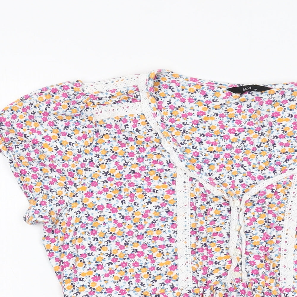 M&Co Womens Multicoloured Floral Viscose Basic T-Shirt Size 10 V-Neck