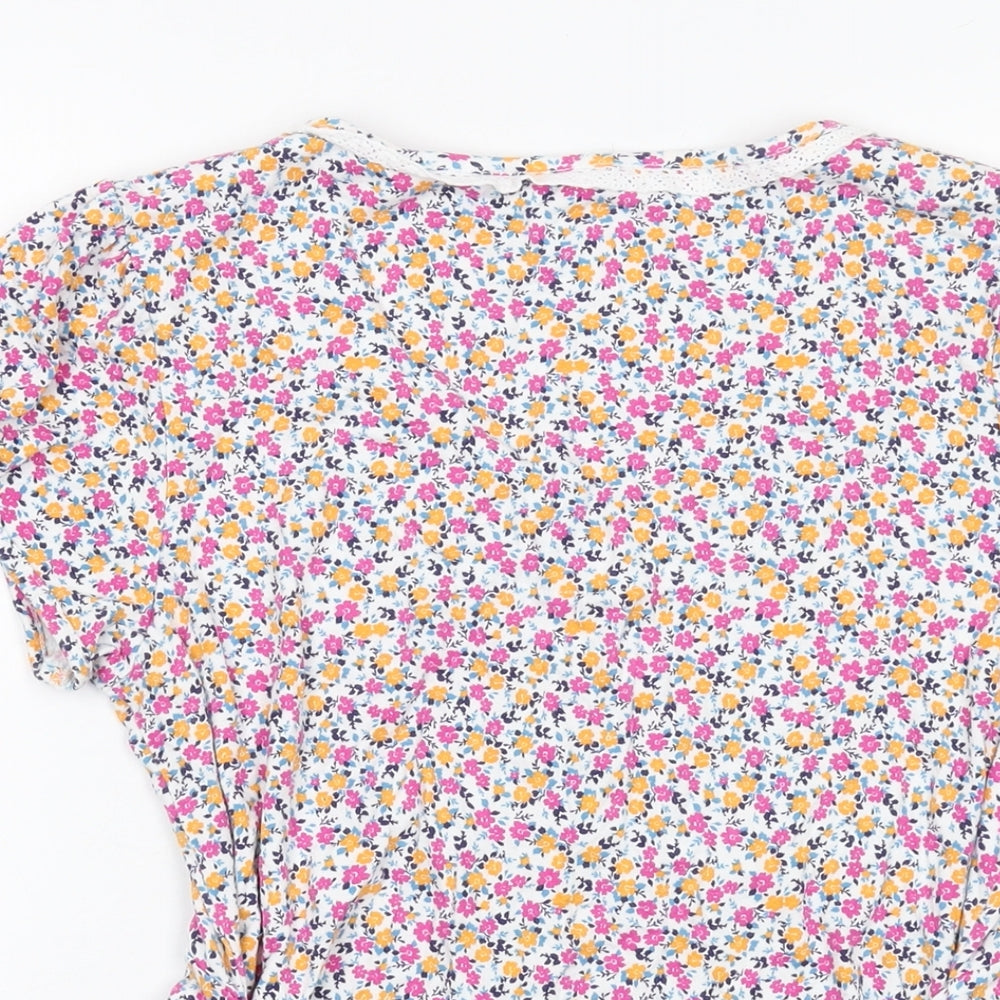 M&Co Womens Multicoloured Floral Viscose Basic T-Shirt Size 10 V-Neck