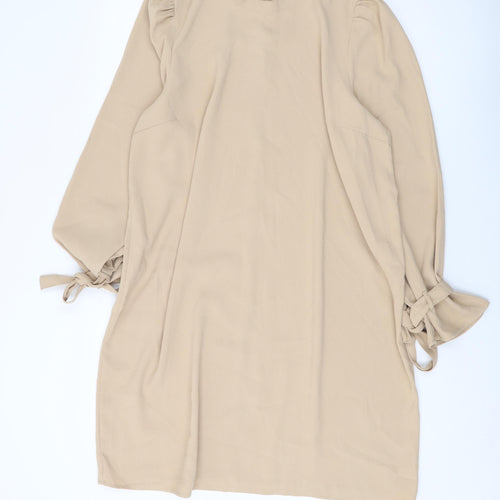 VERO MODA Womens Beige Polyester A-Line Size XL Crew Neck Zip