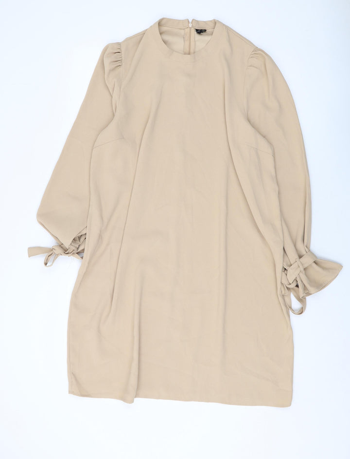 VERO MODA Womens Beige Polyester A-Line Size XL Crew Neck Zip