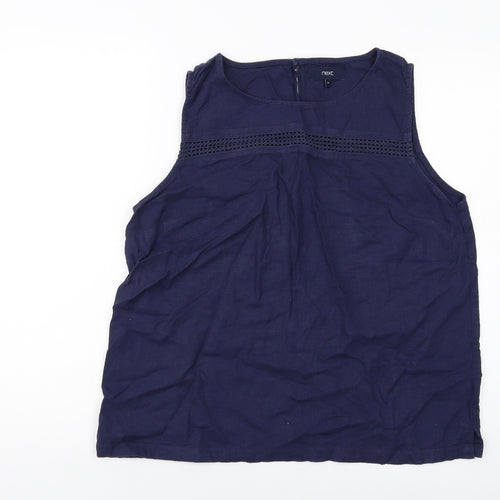 Nexyt Womens Blue Linen Basic Tank Size 16 Round Neck
