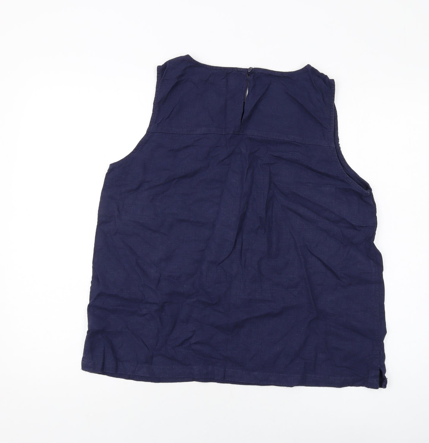 Nexyt Womens Blue Linen Basic Tank Size 16 Round Neck