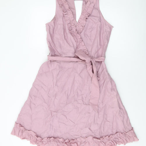 NEXT Womens Pink Linen A-Line Size 12 V-Neck Zip