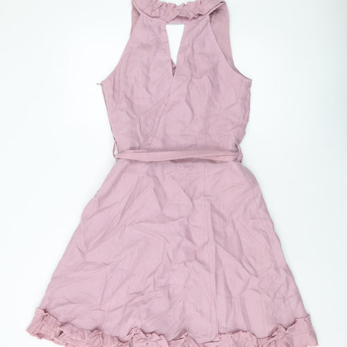 NEXT Womens Pink Linen A-Line Size 12 V-Neck Zip