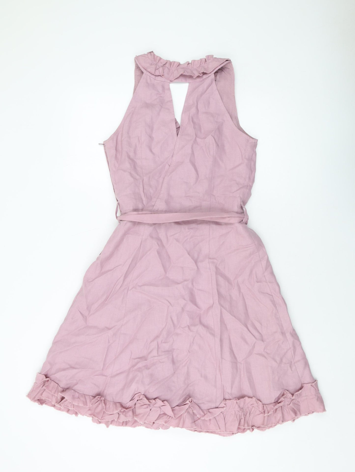 NEXT Womens Pink Linen A-Line Size 12 V-Neck Zip