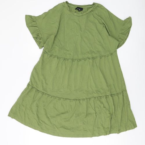 New Look Womens Green Cotton A-Line Size 12 Round Neck Pullover