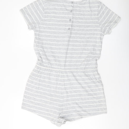 FOREVER 21 Womens Grey Striped Cotton Playsuit One-Piece Size L Button