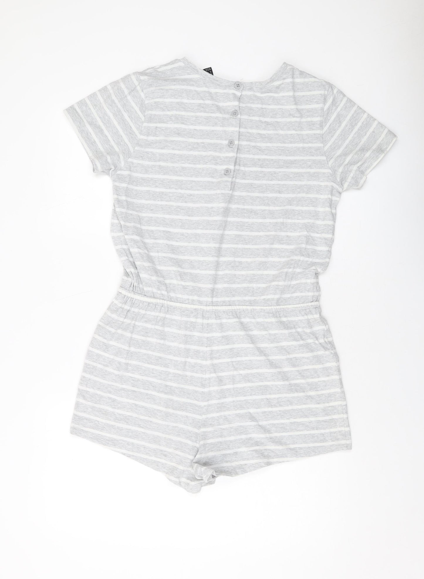 FOREVER 21 Womens Grey Striped Cotton Playsuit One-Piece Size L Button