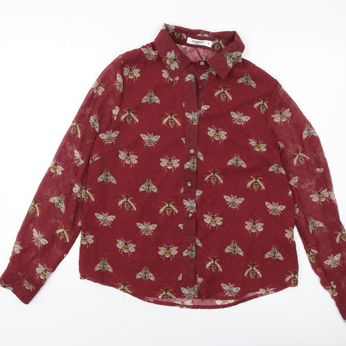 Daphnea Womens Red Geometric Polyester Basic Button-Up Size M Collared