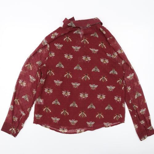 Daphnea Womens Red Geometric Polyester Basic Button-Up Size M Collared