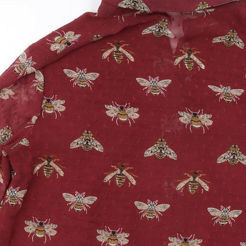Daphnea Womens Red Geometric Polyester Basic Button-Up Size M Collared