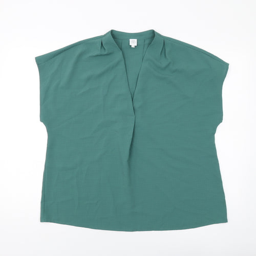 John Lewis Womens Green Polyester Basic Blouse Size 14 V-Neck