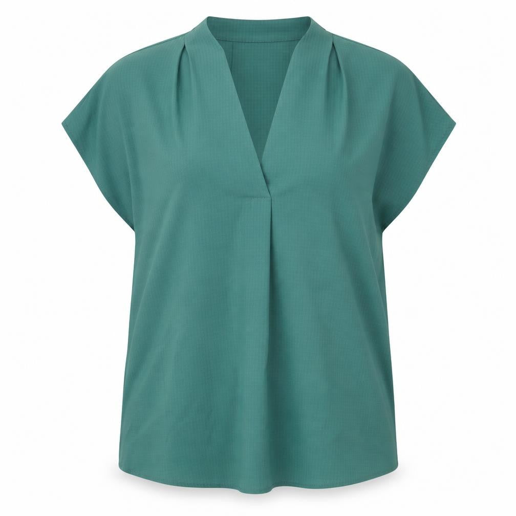 Front view of John Lewis women’s green polyester basic blouse, size UK 14, v-neck