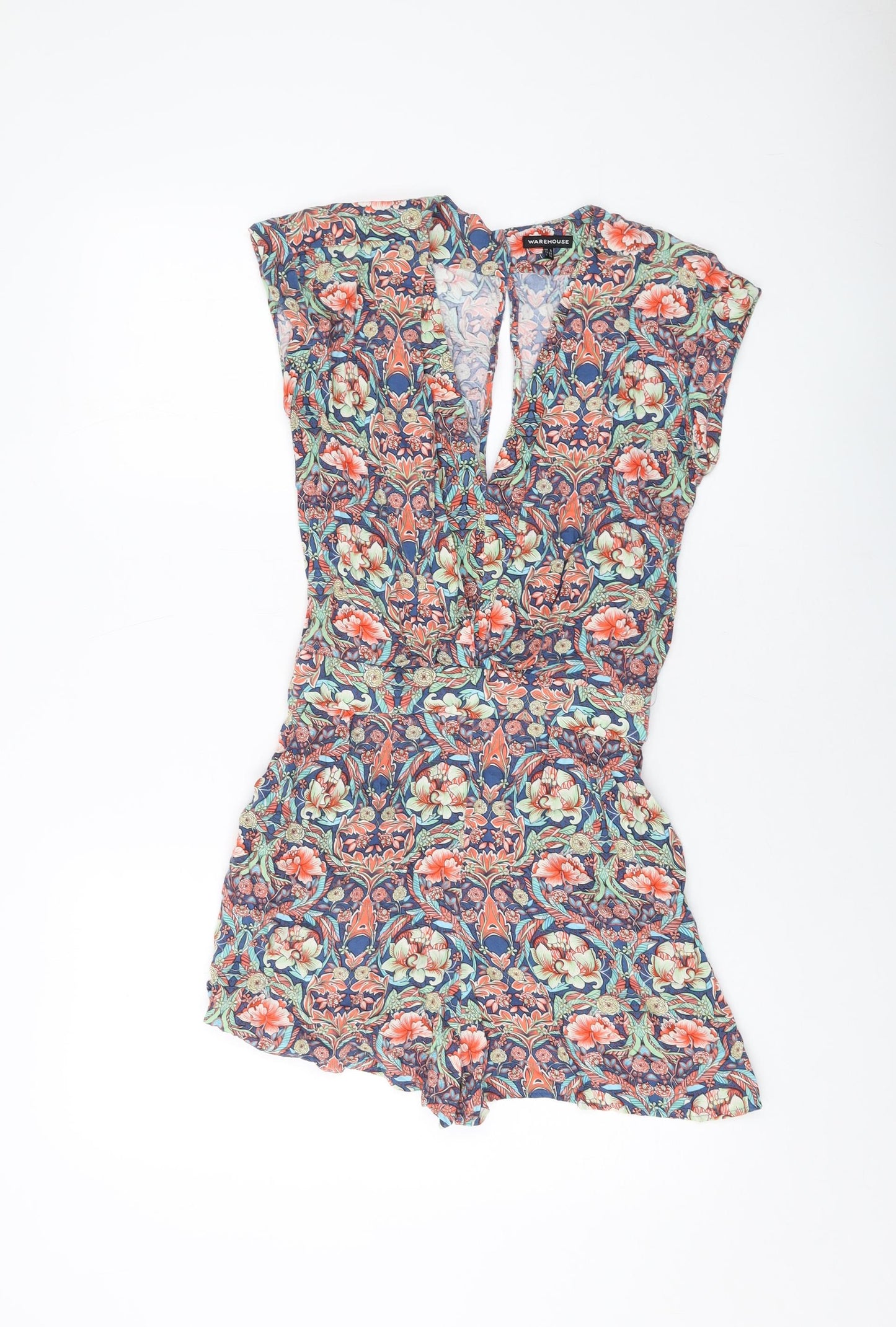 Warehouse Womens Multicoloured Floral Viscose Playsuit One-Piece Size 6 Button