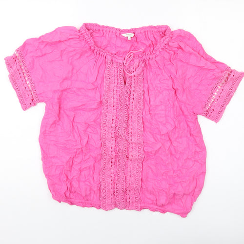 Cotton Traders Womens Pink Viscose Basic Blouse Size 14 Round Neck