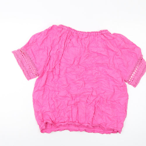 Cotton Traders Womens Pink Viscose Basic Blouse Size 14 Round Neck