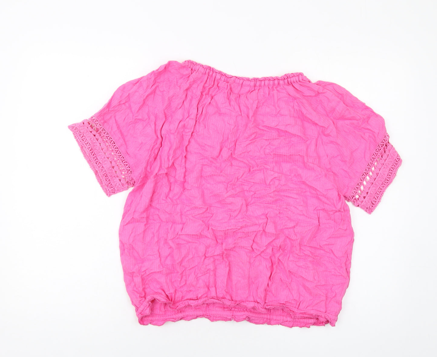 Cotton Traders Womens Pink Viscose Basic Blouse Size 14 Round Neck