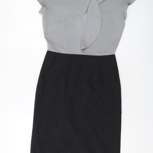 Simon Jersey Womens Grey Polyester Sheath Size 6 Round Neck Zip