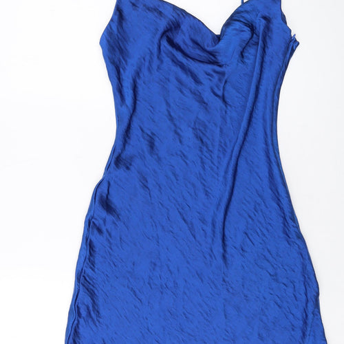 Nasty Gal Womens Blue Polyester Mini Size 6 Cowl Neck Zip