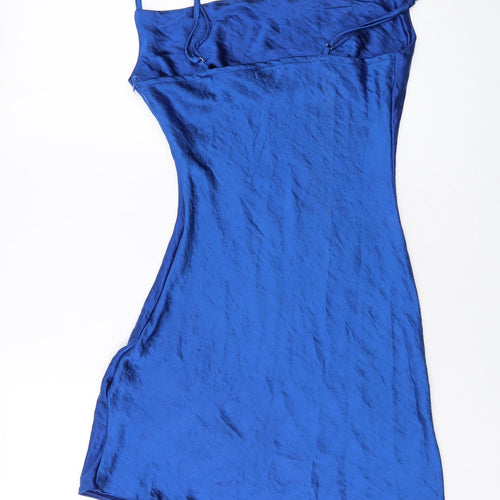 Nasty Gal Womens Blue Polyester Mini Size 6 Cowl Neck Zip
