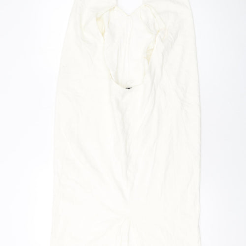 Zara Womens Ivory Polyester A-Line Size S V-Neck Button