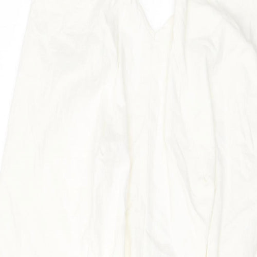 Zara Womens Ivory Polyester A-Line Size S V-Neck Button