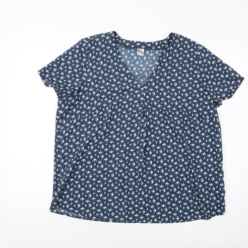 H&M Womens Blue Geometric Polyester Basic Blouse Size 18 V-Neck