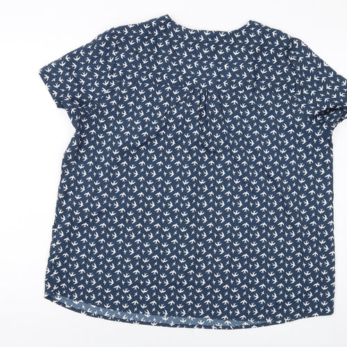 H&M Womens Blue Geometric Polyester Basic Blouse Size 18 V-Neck
