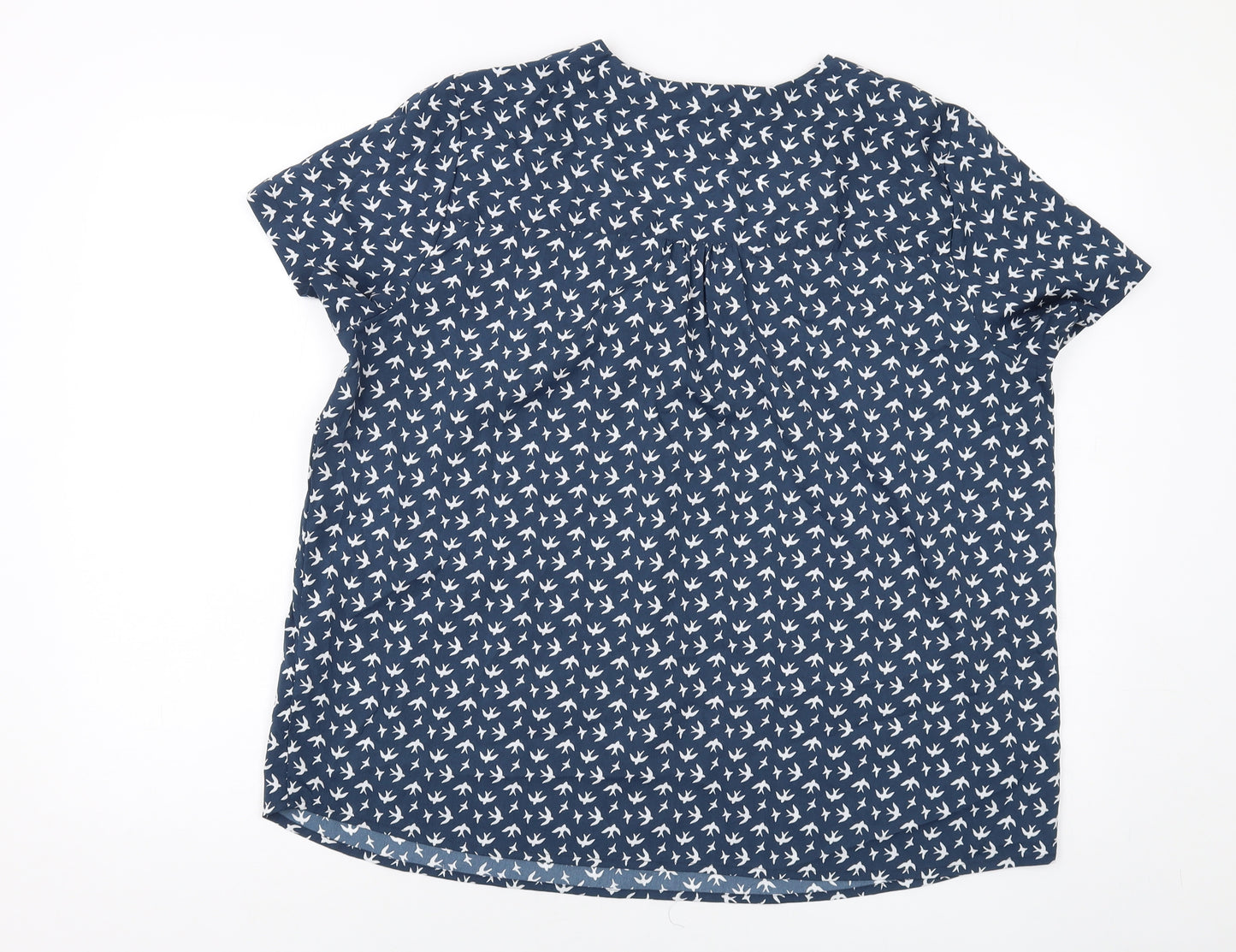 H&M Womens Blue Geometric Polyester Basic Blouse Size 18 V-Neck