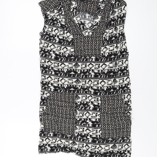 NEXT Womens Black Geometric Viscose Tank Dress Size 6 V-Neck Pullover