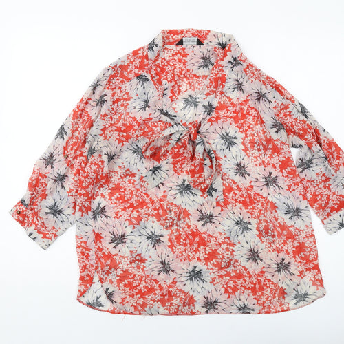 Dorothy Perkins Womens Red Floral Polyester Basic Blouse Size 14 V-Neck