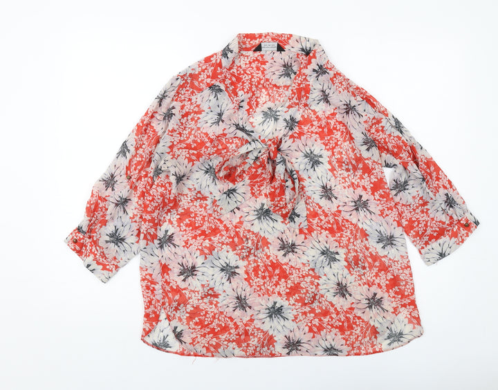 Dorothy Perkins Womens Red Floral Polyester Basic Blouse Size 14 V-Neck