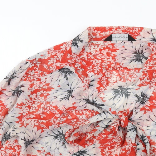 Dorothy Perkins Womens Red Floral Polyester Basic Blouse Size 14 V-Neck