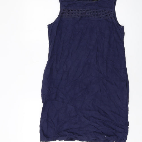 Nexty Womens Blue Linen Tank Dress Size 10 Round Neck Button