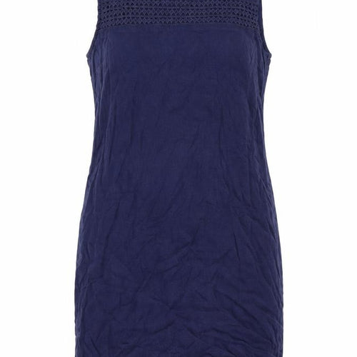 Nexty Womens Blue Linen Tank Dress Size 10 Round Neck Button