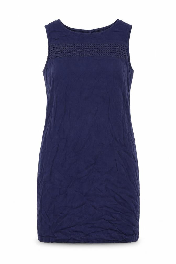 Nexty Womens Blue Linen Tank Dress Size 10 Round Neck Button