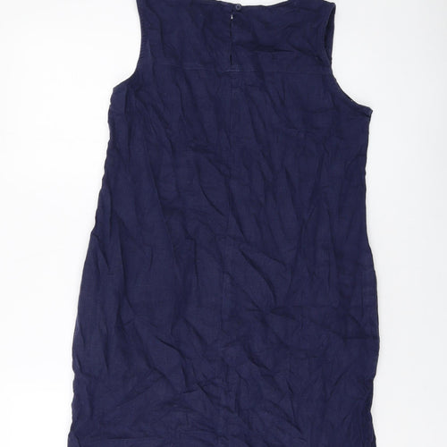 Nexty Womens Blue Linen Tank Dress Size 10 Round Neck Button