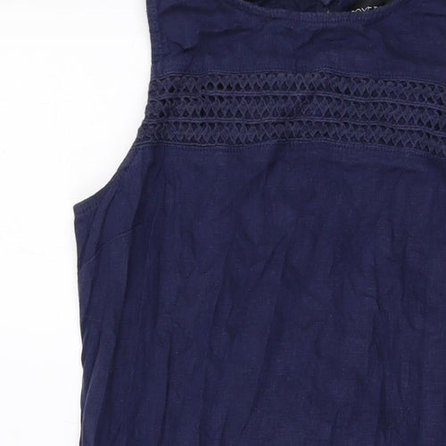 Nexty Womens Blue Linen Tank Dress Size 10 Round Neck Button