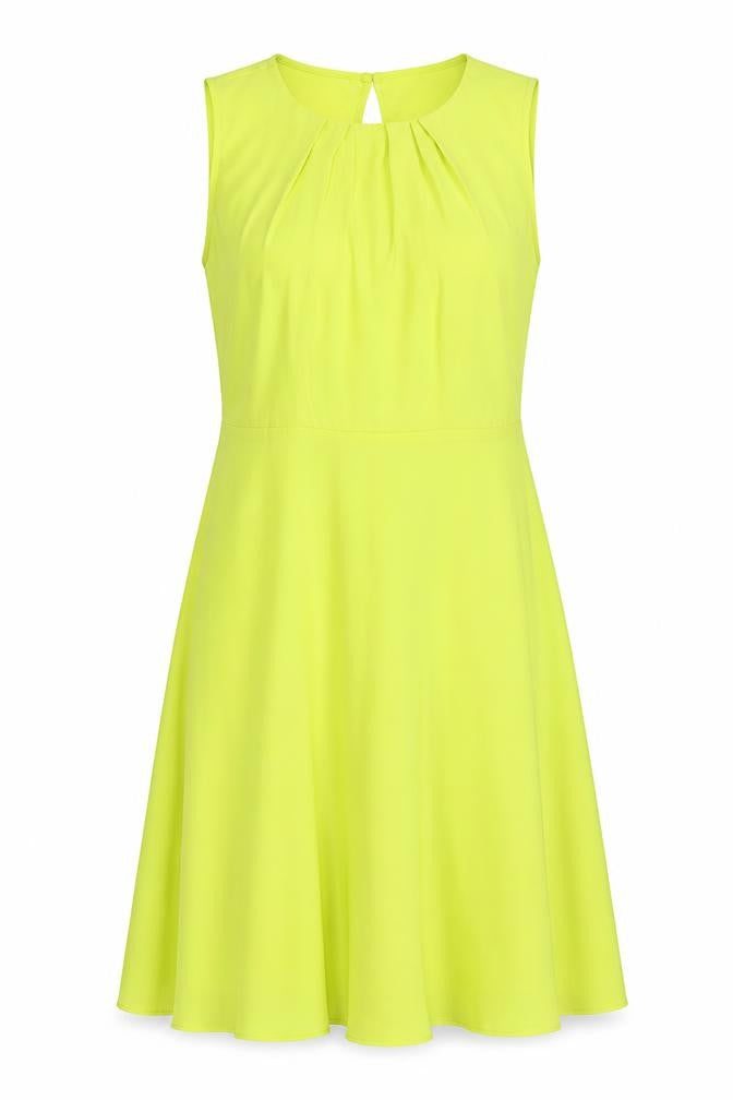 Front view of Dorothy Perkins women’s green polyester a-line, size UK 16, round neck button