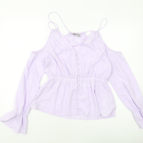 Asoso Womens Purple Polyester Basic Blouse Size 12 V-Neck