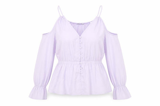 Front view of Asoso women’s purple polyester basic blouse, size UK 12, v-neck