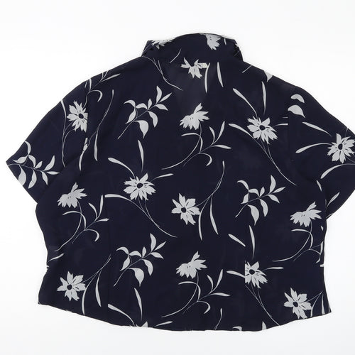 Berkertex Womens Blue Geometric Polyester Basic Button-Up Size 24 Collared