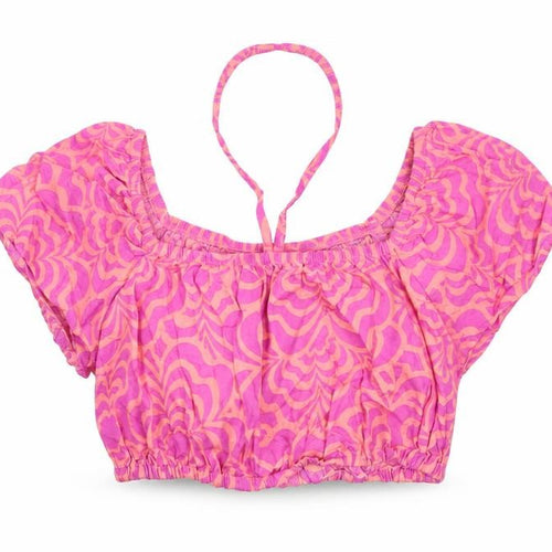 Zara Girls Pink Geometric Cotton Cropped Blouse Size 10 Years Round Neck Pullover